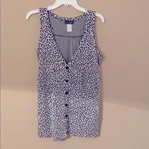 Animal print button up top banded at the bottom.